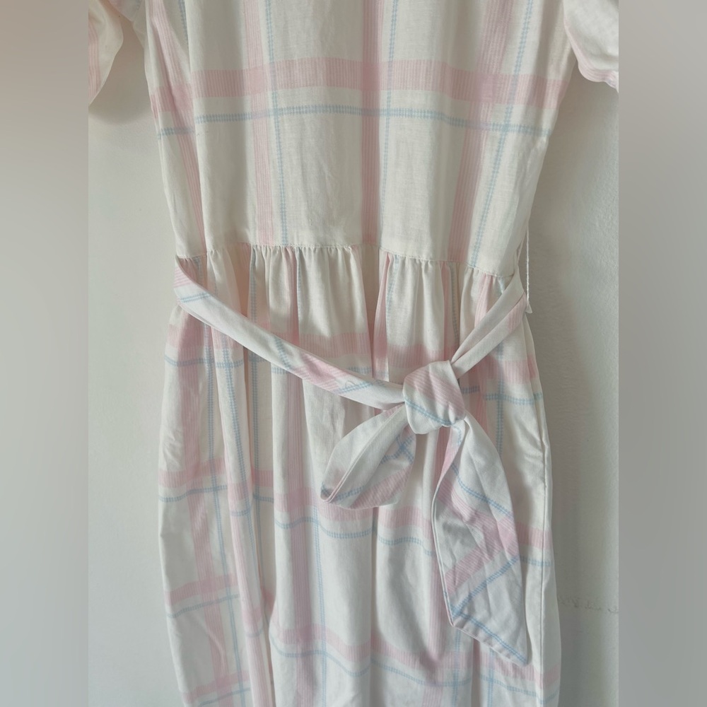 Lanz Vintage 70s White Short Puff Sleeve Peter Pan Collar Midi Dress - Picture 8 of 12